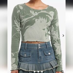 🌺 InuYasha Kagome Artwork Girls Crop Long-Sleeve Top
